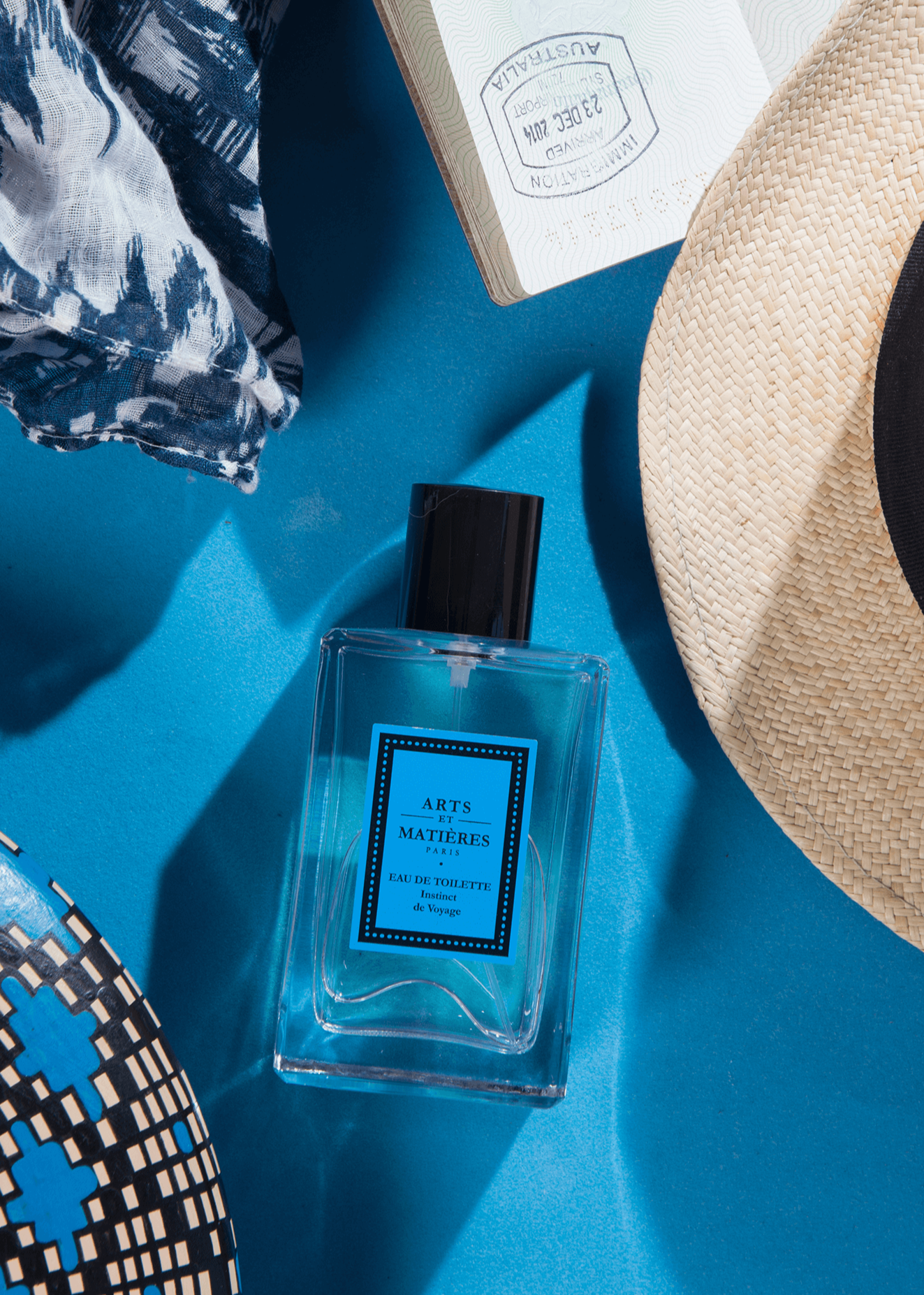 Instinct de Voyage Eau de Toilette bottle with citrus, patchouli, and white musk notes by Arts et Matières